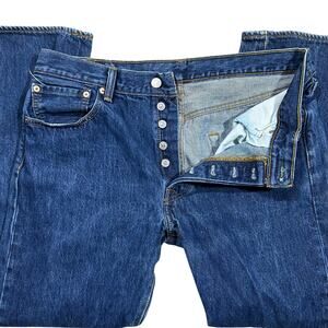 Y2K Levi’s 501 Button Fly Jeans 34x29 Original Straight Leg Dark Blue Denim